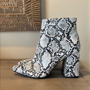 Snakeskin Ankle Boots - Black and White